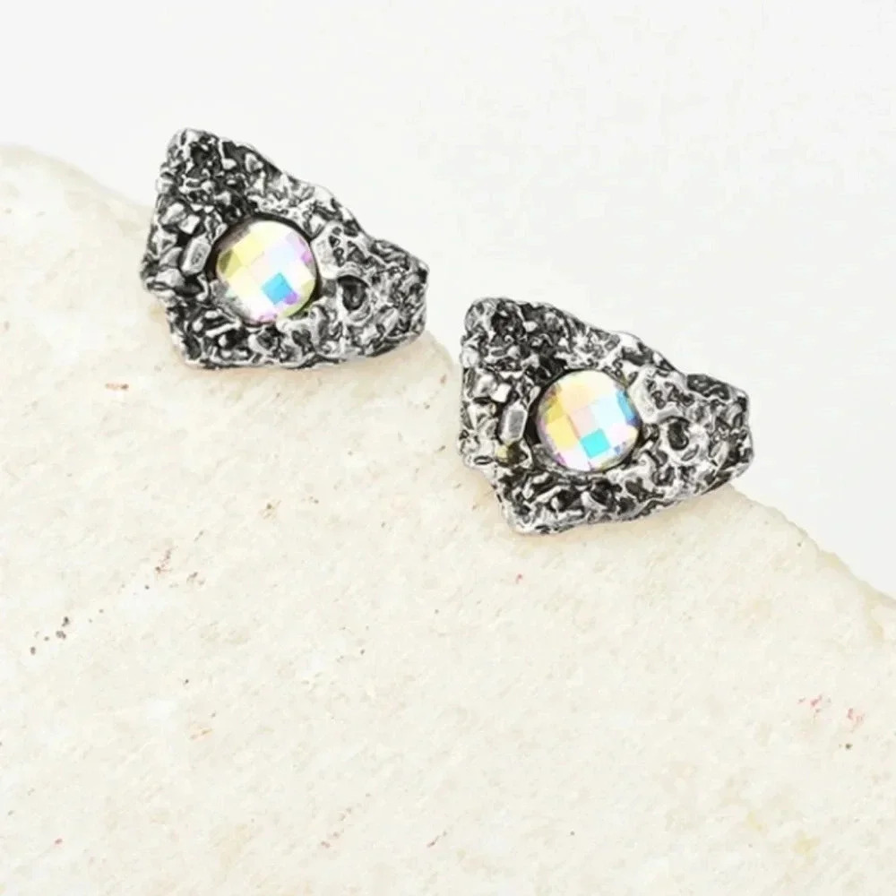 Crystal Stud Earrings Silver Iridescent